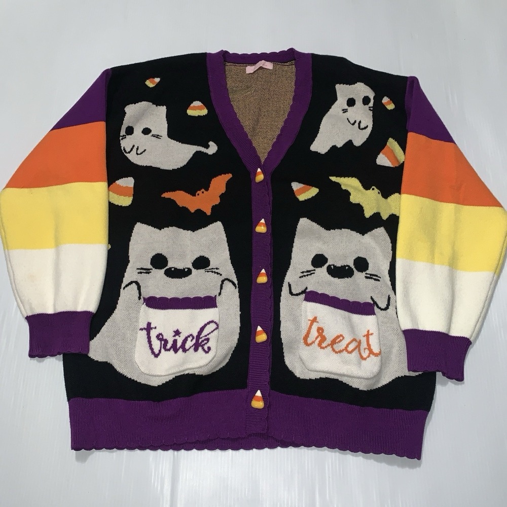Koko Kuma Halloween Cardigan Phantom Cats of Salem Ghosts Knit Colorful One Size